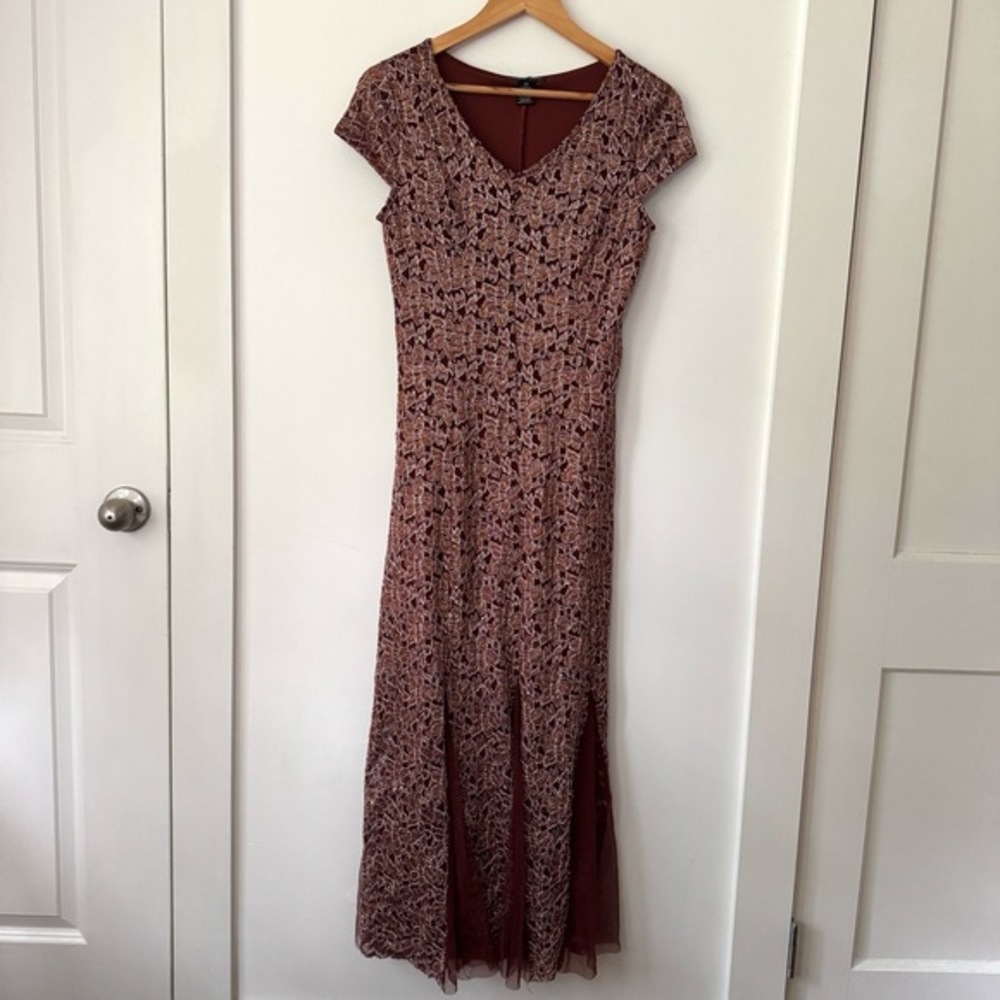 Y2K‎ Brown Fairy Maxi Dress Petite Medium Floral Gown Prom Hoco Formal Vintage